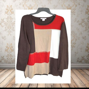 Allison Daley Vintage Multicolor Block 3D Gold Bar Rows Design Sweater Wm Lg